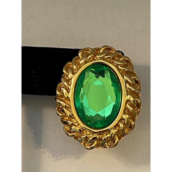 KJL Gold-Tone Post Earrings With Green Crystal Oval Stones J0176 - Picture 4 of 9